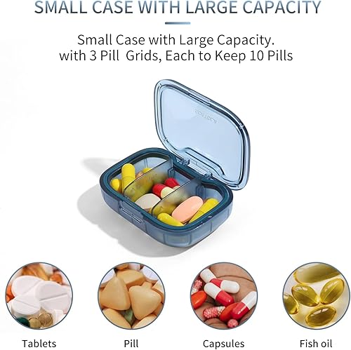 Miniatura 10 de Pastillero de 3 compartimentos, pastillero a prueba de humedad, organizador de pastillas de viaje para bolso de bolsillo, caja de vitaminas portátil