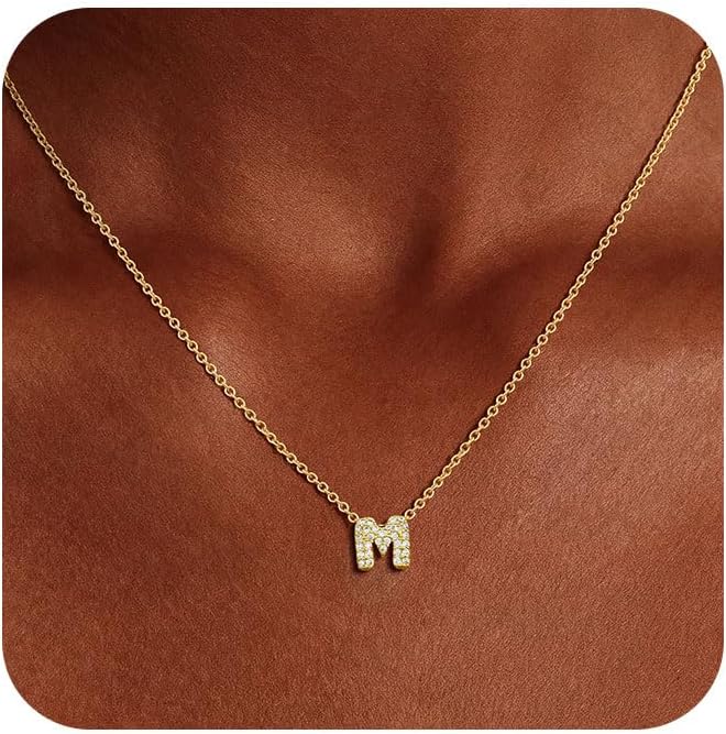 Gold Bubble Initial Necklaces for Women Dainty Small Cubic Zirconia Letter Necklace Tiny Non Tarnish Initial Pendant Monogram Choker Name Necklace Personalized Gift Trendy Jewelry