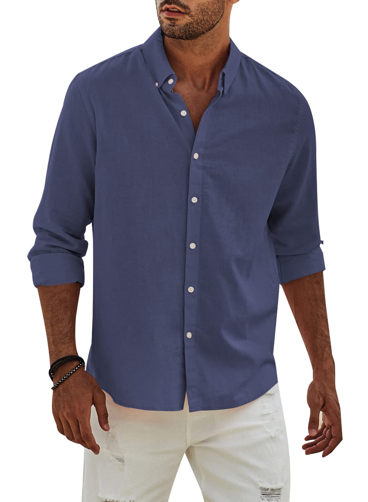 Elegancity Hemd Herren Leinenhemd Langarm Freizeithemd Leinen Shirts Casual Langarmhemd Baumwolle Western Hemden Regular Fit