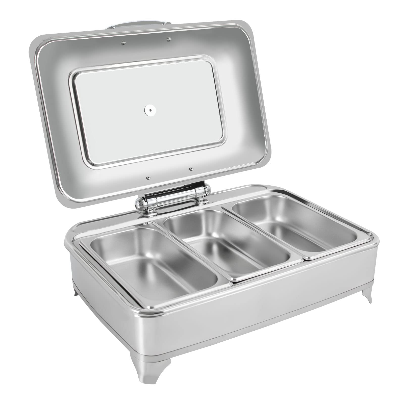 Buffet Servers and Warmers Electric Chafing Dish Buffet Server Food Warmer 400W 9.5Qt 3-Pan Stainless Steel Chafer Dishes Buffet Set Commercial Chafing Dish with Lid, 113-176? Temp Control