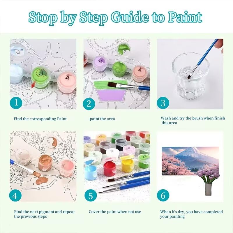 Kit per dipingere con i numeri, per adulti, motivo: fiori di ciliegio, pittura con i numeri, per principianti, pittura a olio fai da te, kit per decorazione da parete, 85 x 85