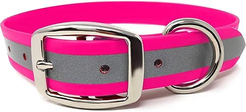 Miniatura 5 de Regal Dog Products Large Pink Reflective Dog Collar with Custom Engraved Name Plate  Waterproof Biothane Personalized Dog Collars with D Ring &