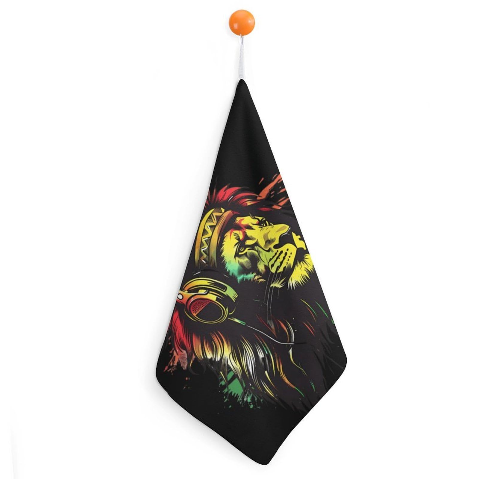 TXFBTRFSA Rasta Reggae Music Jamaican Lion Hand Towels with Hanging Loop Kitchen Towel Handkerchiefs Cleaning Cloths