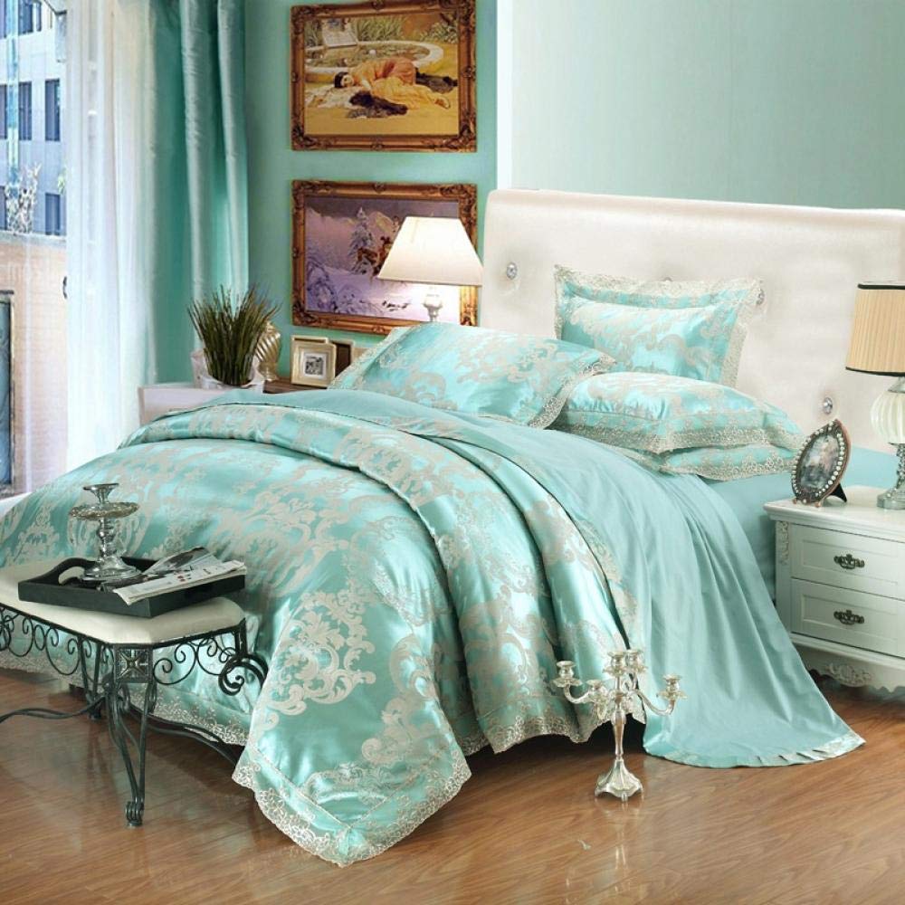 Geekcook Bedding Set,2020 Cotton Quilt Cover Silk Modal Jacquard Four-Piece Suit-Light Green_Queen
