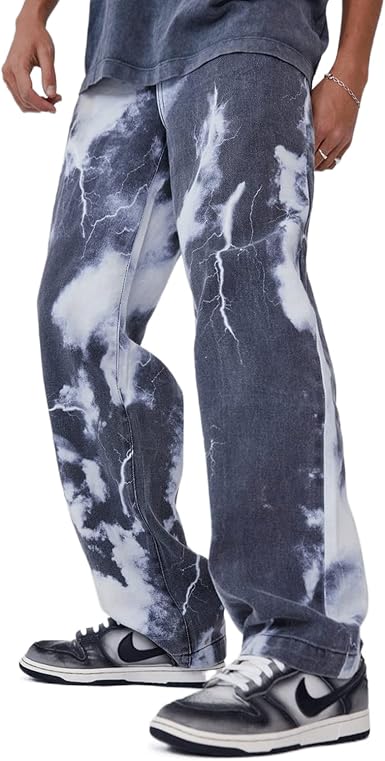 Geagodelia Jeans Uomo Larghi Casual Moda Pantaloni in Denim Uomo Stampa  Vita Alta Streetwear Jeans Diritti Lunghi S-XXL : Amazon.it: Abbigliamento