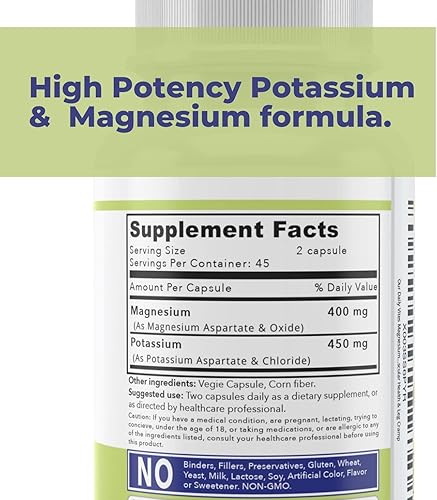 Miniatura 2 de Our Daily Vites Complejo de magnesio y potasio 90 cápsulas Suplemento de alta absorción de óxido de aspartato de magnesio Apoyo a la salud vascular