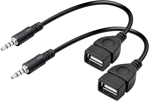 Herfair Adaptador AUX a USB de 0.138 in macho conector de audio a USB 2.0 Convertidor hembra para reproducir música con disco U en el automóvil - 2
