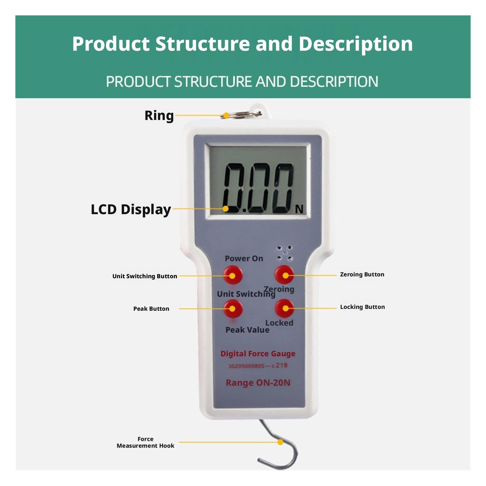 Misuratore di forza, Tester digitale per strumenti didattici dimostrativi del dinamometro(0~5N)