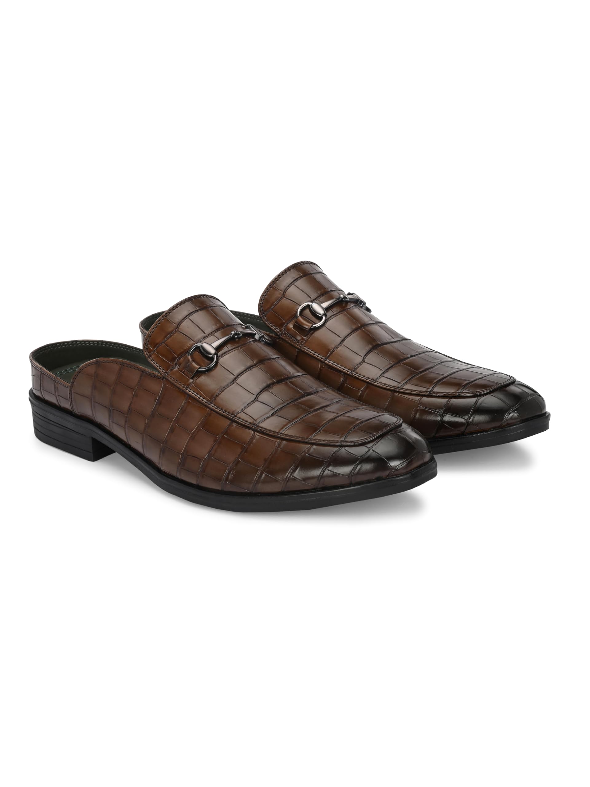 Men's Loafers Horsebit Mules Slip-On Shoes | Round Toe Textured & Patterned TPR Outsole with Comfortable Cushioned Footbed | Trendy Loafer for Men Casual Footwear - 11(Brown) EC 11785-image-1