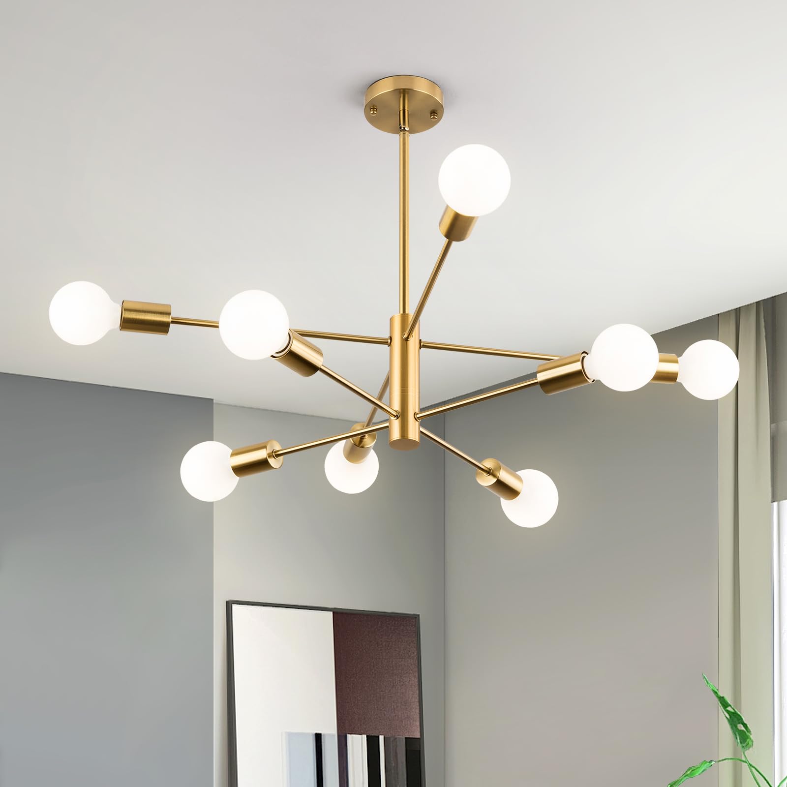 8 Light Modern Gold Sputnik Chandelier,Gold Sputnik Light Fixture ...
