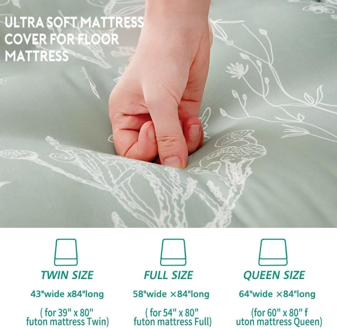Futon Cover for Traditional Japanese Futon Floor Mattress Cover with Zipper Twin Full Queen Machine Washable Super Soft