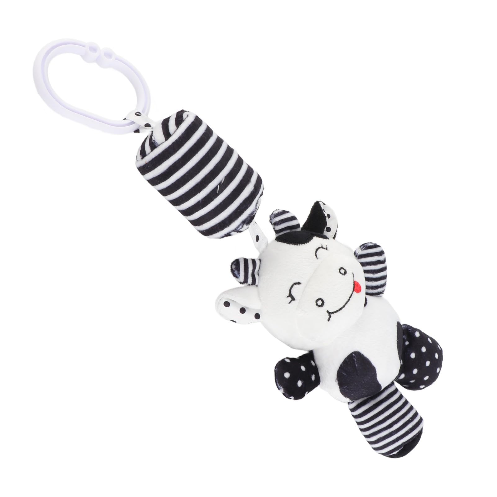 Baby Hanging Rattle Toys Black White Plush Wind Chimes with Animal Shapes Rustling Sound for Infant Crib Stroller Car Bed 3 Months+ (Black and white striped calf pendant)