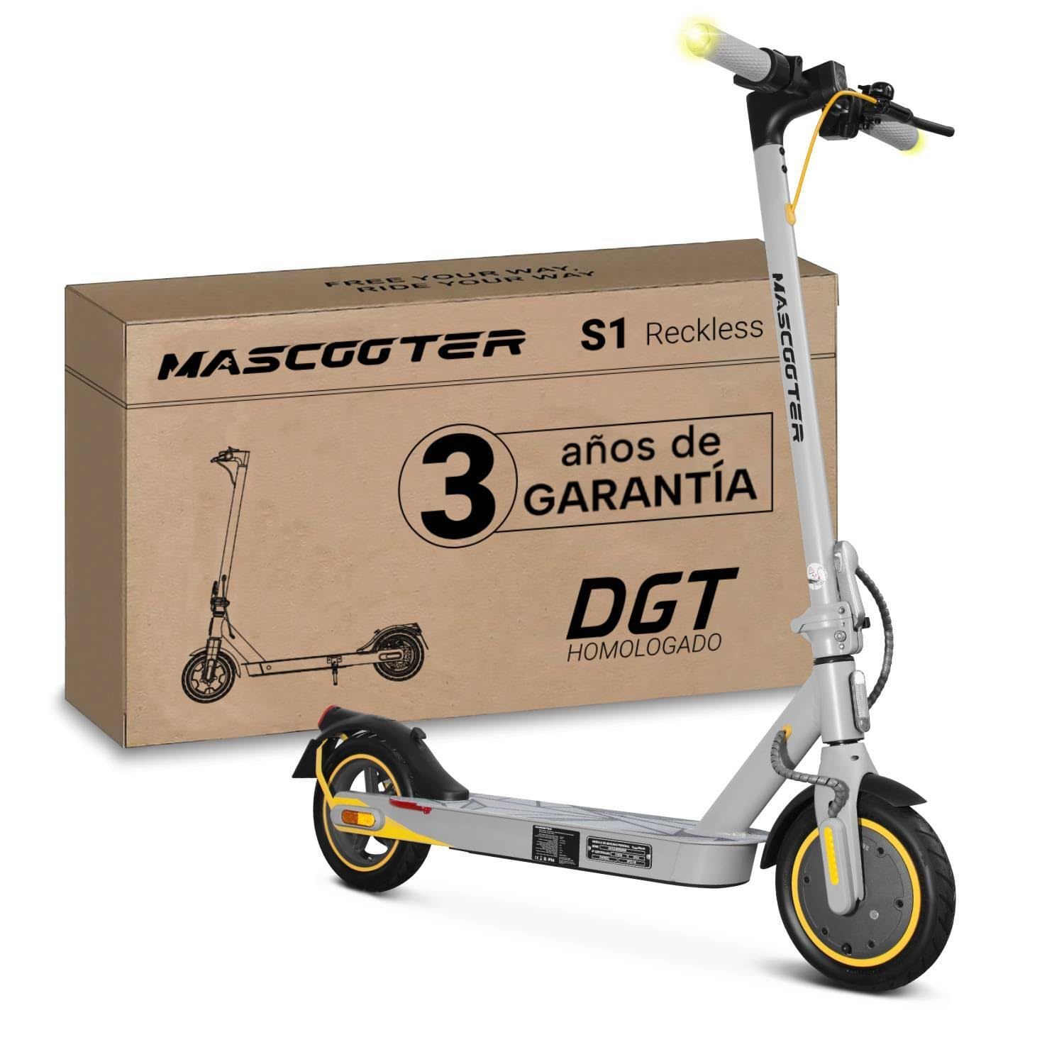 MASCOOTER Patinete Eléctrico Adultos Homologado DGT - Intermitentes & Regeneración de Batería al Frenar - 300W-600W MAX, 20km Autonomía - Frenos Eléctricos y de Disco AER - App Móvil