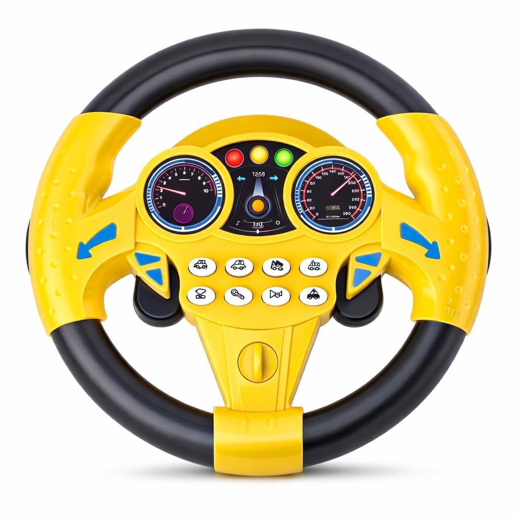 Kids Steering Wheel Toy with Dashboard Design, Rotating Steering Wheel with Light Indicators and Sound Buttons, Plastic Driving Simulation Toy for Car Seat and Indoor Play-image-23