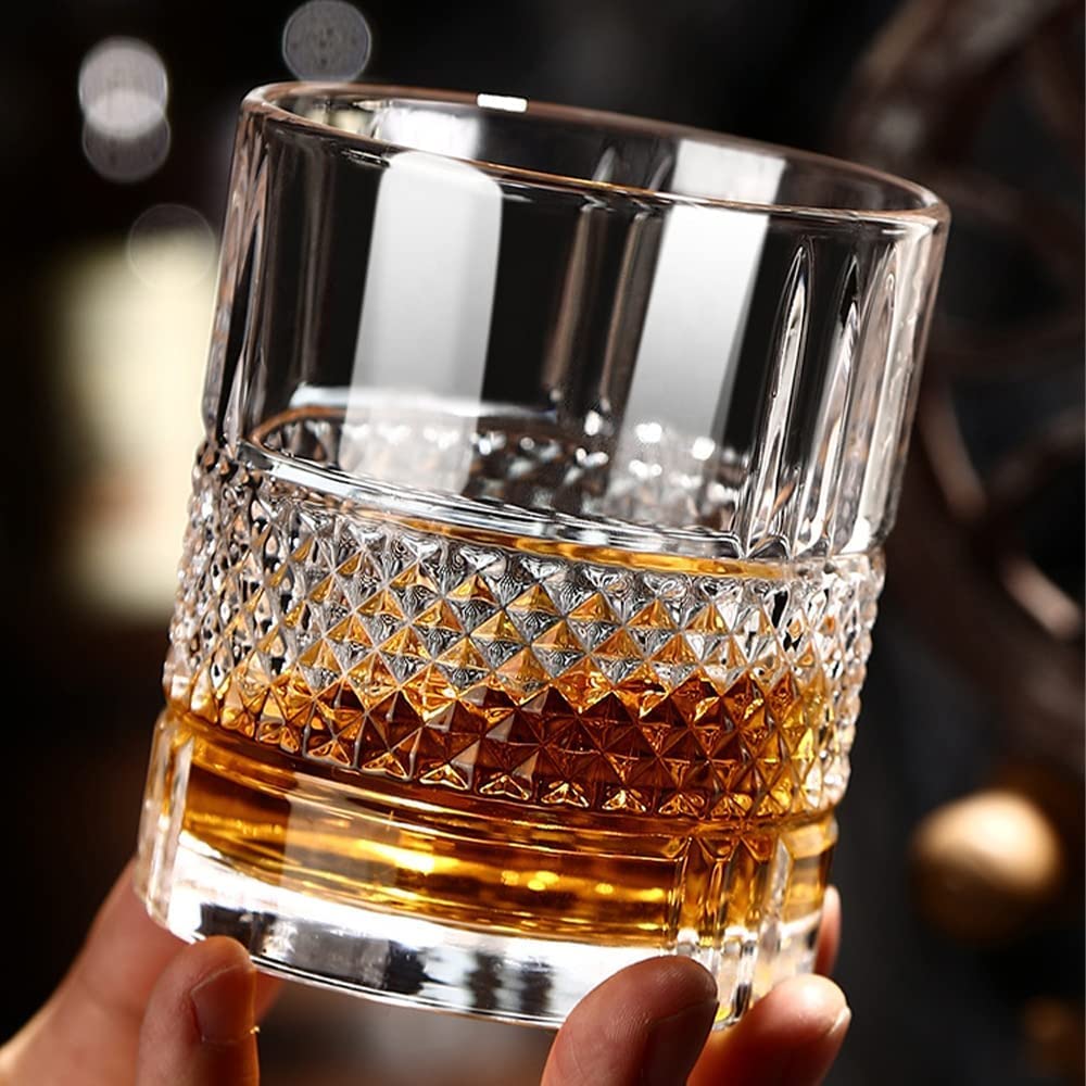 Whiskey Glasses, 330 ML Bar Glass for Drinking Whisky, Scotch, Cocktails, Cognac - Heavy Base, Modern Design, Old Fashioned Cocktail Tumblers, Premium Barware (Design 2, Pack of 6)