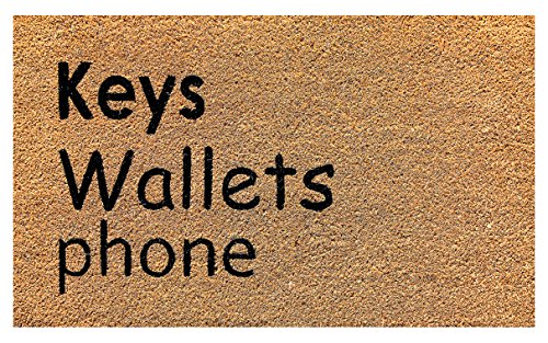 Image of nlymat Key Wallets Phone Printed Anti-Slip Doormat (Black and Brown) Shaped Entryway Rug Natural Coir with PVC Backing for Outdoor Entrance Home Mats Floor Door Hall, Living Room (75cm x 45cm)