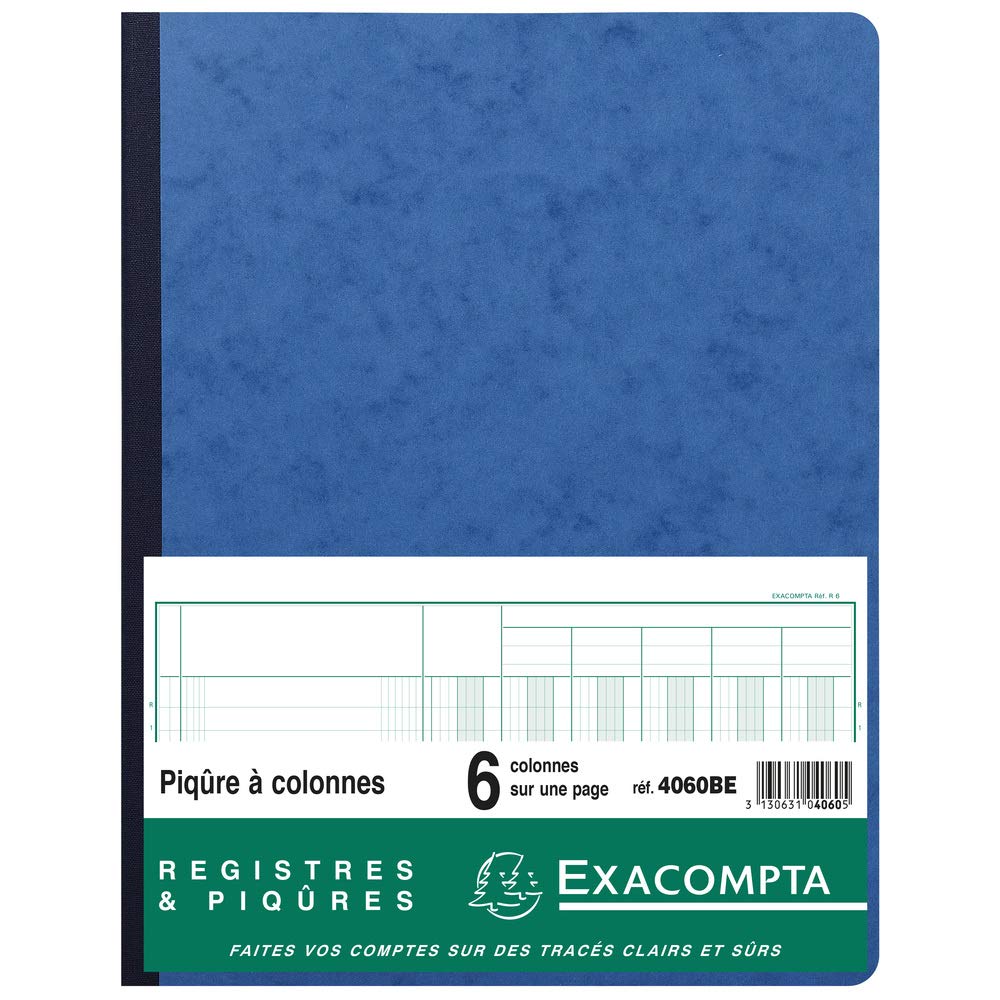 Exacompta 4060BE Cahier piqué 32 x 25 cm format Vertical folioté 80 pages 6 Colonnes par page 31 lignes 110 g/m² Bleu