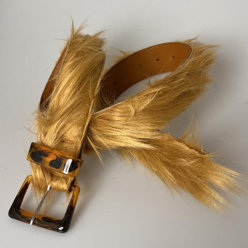 RICHTRUE Fluffy Fuzzy Fur Belt Therian Y2k Streetwear Cheetah Leopard Belt 2000s Vintage Grunge Accessories3