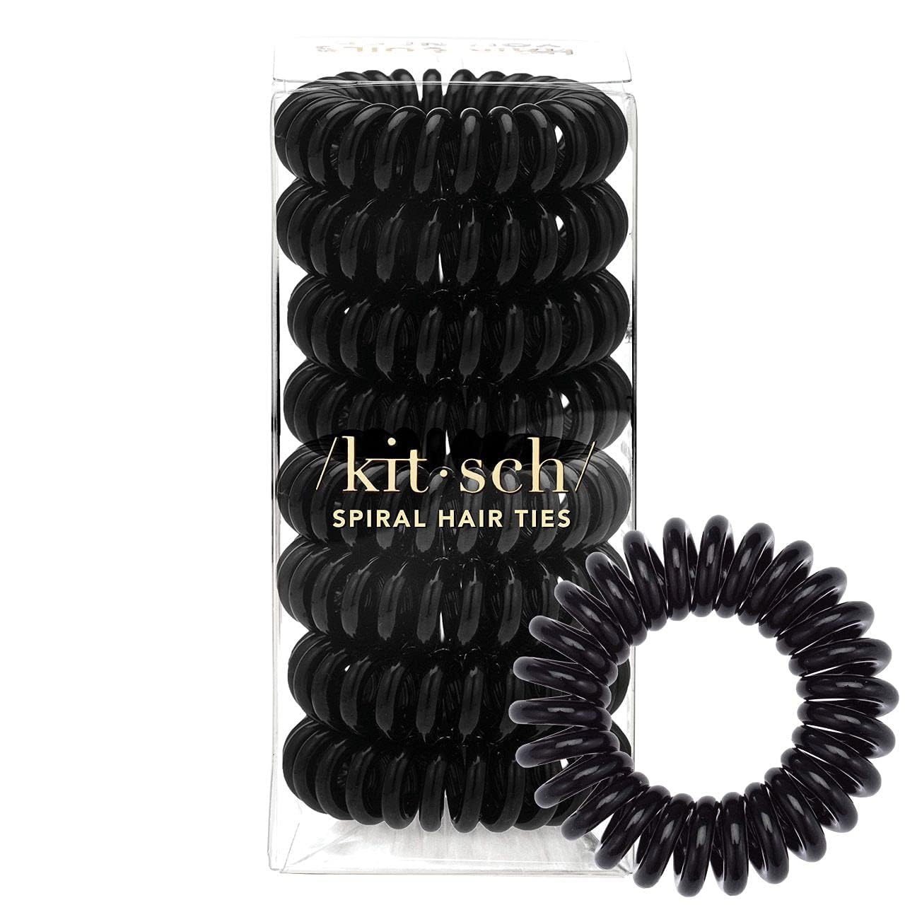 Kitsch Spiral-Haargummis für Damen, Spiral- und Telefonkabel-Haargummis für dickes Haar, kein Knicken, keine Beschädigung, 8 Stück (Schwarz)