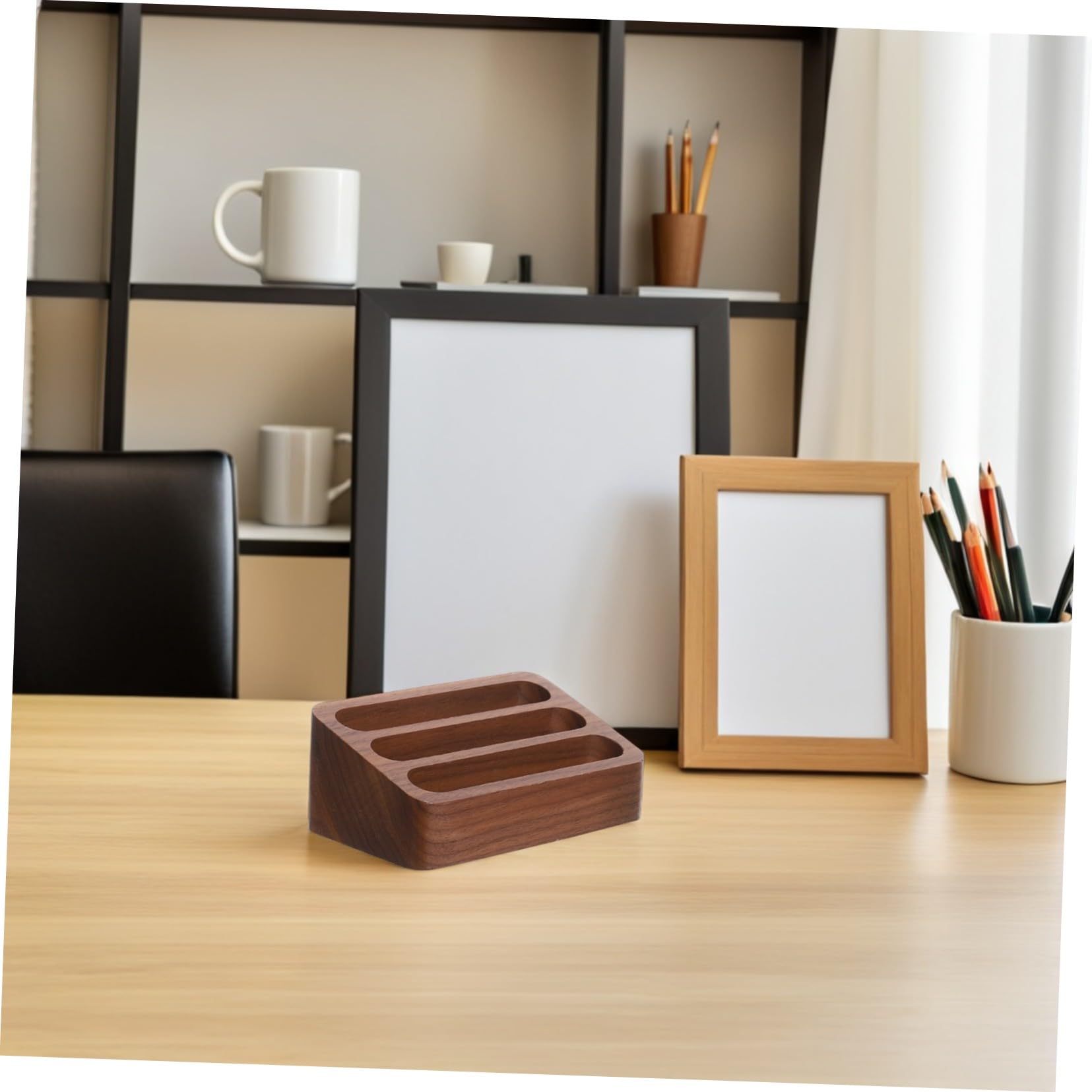 2 Pezzi Portabiglietti da Visita in Nero con Scomparti Organizer da Scrivania Compatto e Resistente per e Business Espositore Multifunzionale per Biglietti da Visita