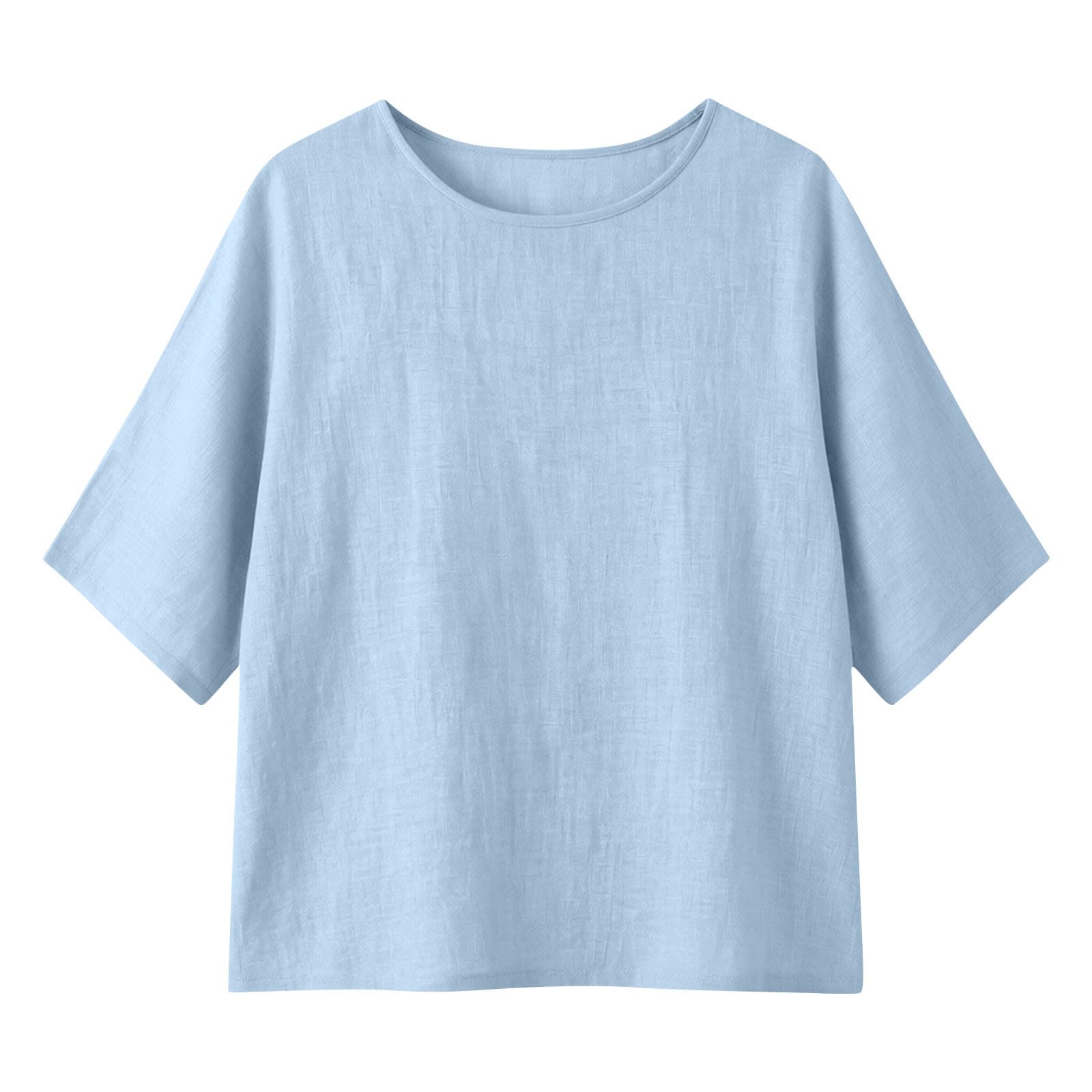 T-Shirt Femme Manche 3/4 Haut Chic Élégant Tunique Ample Fluide Couleur Unie Blouse Décontractée Coupe Droite en Maille Légère pour Look Quotidien Casual