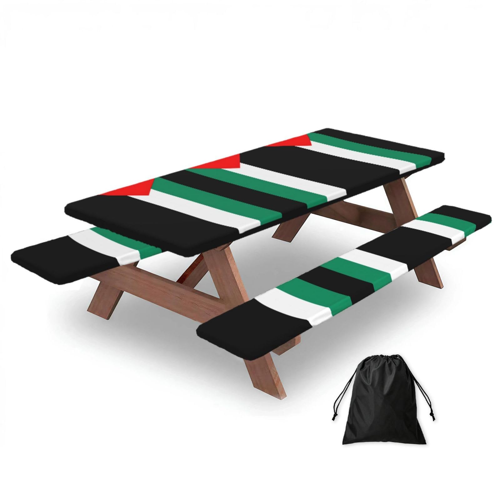 Yqxwjl Black Palestine Flag Print Camping Essentials Waterproof Camping Table And Bench Cover With Drawstring Bag 183 Cm