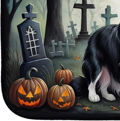 Miniatura 4 de Caroline's Treasures DAC2018DDM Border Collie Spooky - Tapete de secado de platos de Halloween absorbente para encimera de cocina, tapete escurridor