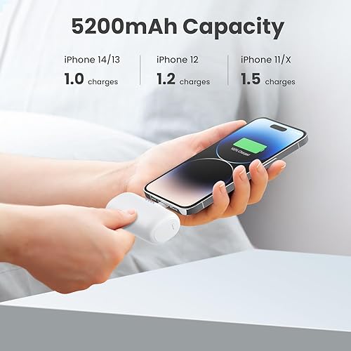Miniatura 2 de Paquete de 2 Mini cargador portátil para iPhone, 5200 mAh ultra compacto PD carga rápida, cargador de batería enchufable, cargador de teléfono