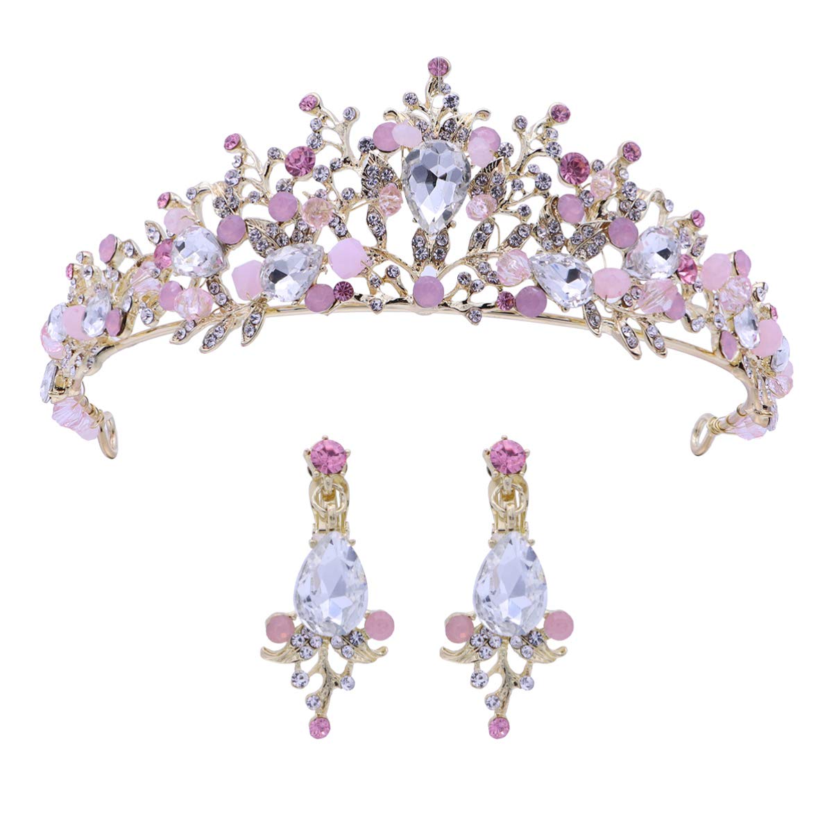 FRCOLOR Tiara de la boda y flor de diamantes de imitación Princesa de la novia con pendientes