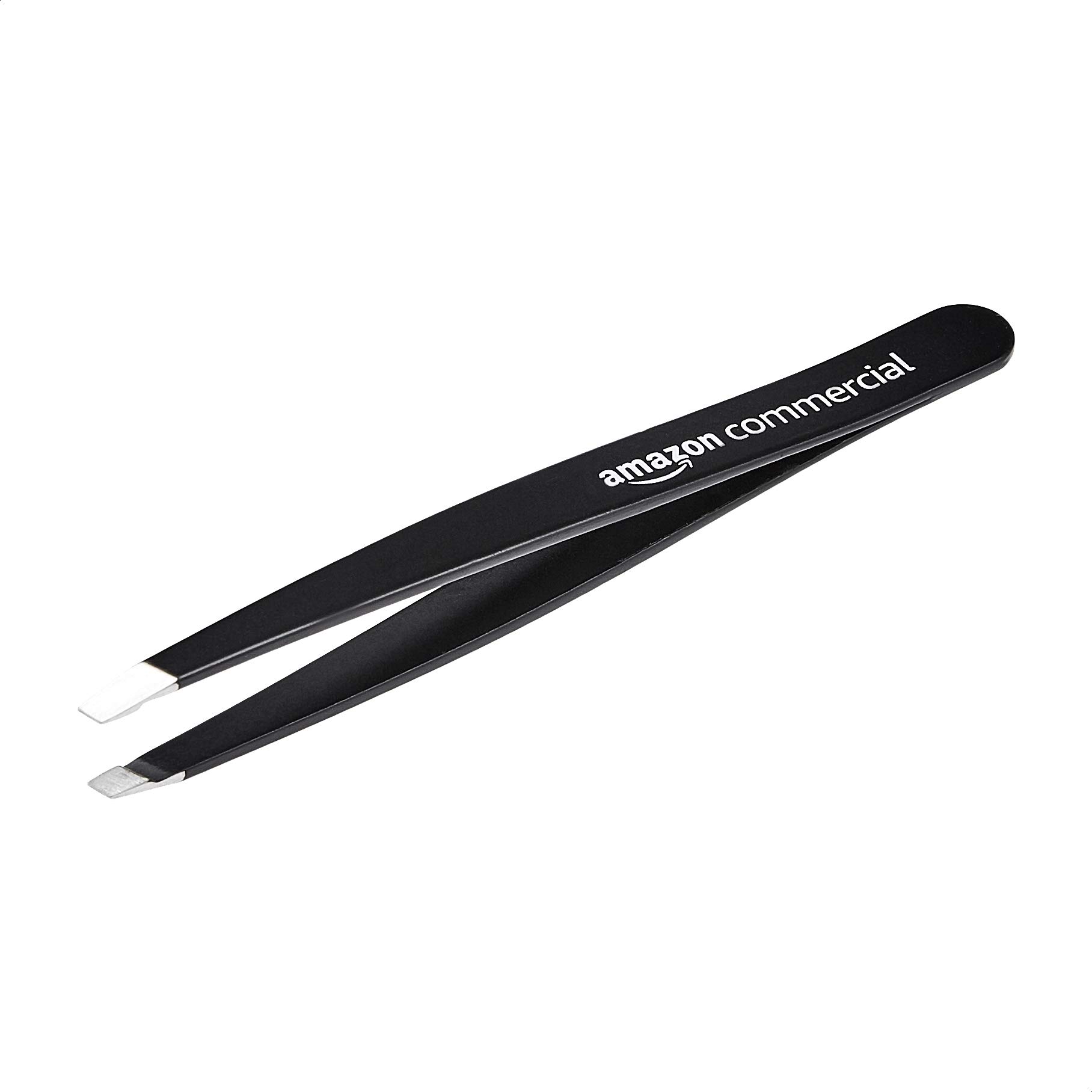 AmazonCommercial Pinzas de punta oblicua, profesionales, de acero inoxidable, para eliminar pelo de forma efectiva, ideal para regímenes de belleza diarios, con funda de viaje, negro, 1 paquete