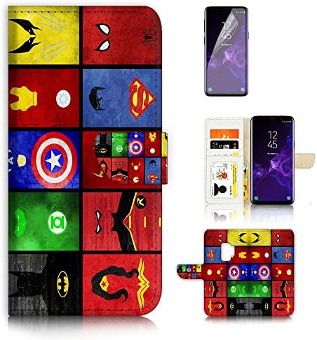 (For Samsung S9+/Galaxy S9 Plus) Flip Wallet Case Cover & Screen Protector Bundle - A0139 Superhero Batman Superman Wonder Woman Collection 0139