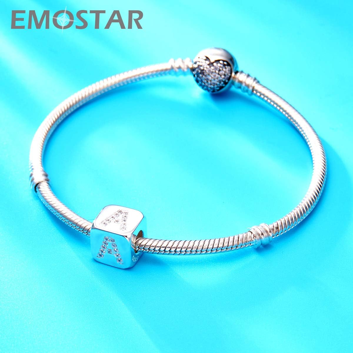 EMOSTAR Dice-Shaped 26 Block Letters Charms Initial A-Z Alphabet Beads, 925 Sterling Silver Square Cube Charms with CZ fits European Women Bracelet, Gifts for Birthday/Christmas/Mom/Lover - Image 3