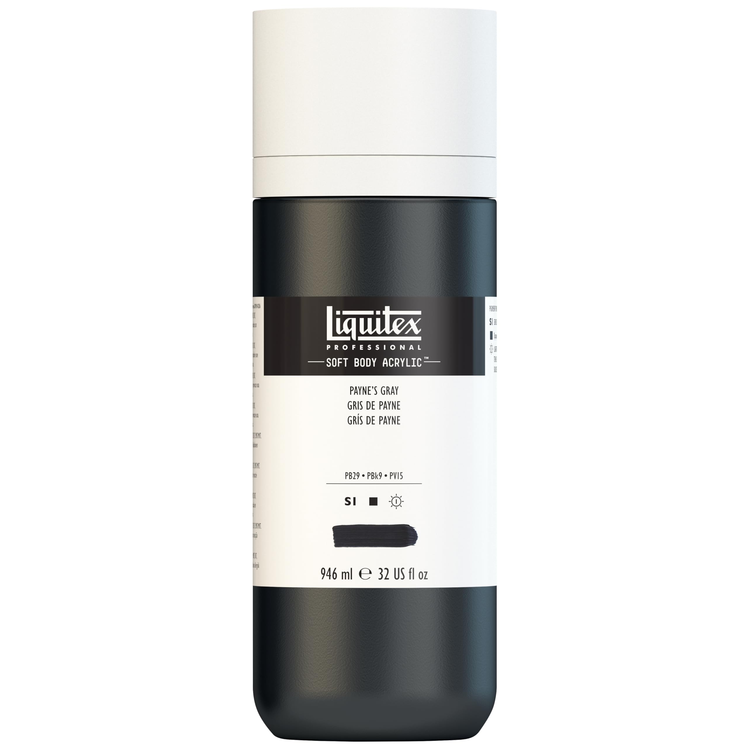 Liquitex 1946310 Professional Acrylic Paint Soft Body - Artist Paint in Creamy Opaque Consistency, High Pigmentation, Lightfast and Ageing Resistant, 946 ml Bottle - Paynes Grey