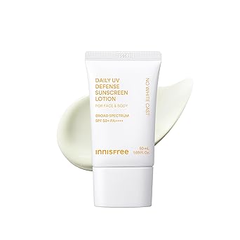 innisfree Daily UV Defense SPF 50+ PA++++ Korean Face & Body Sunscreen, Broad Spectrum, Invisible Finish, No White Cast, Lightweight, Hydrating