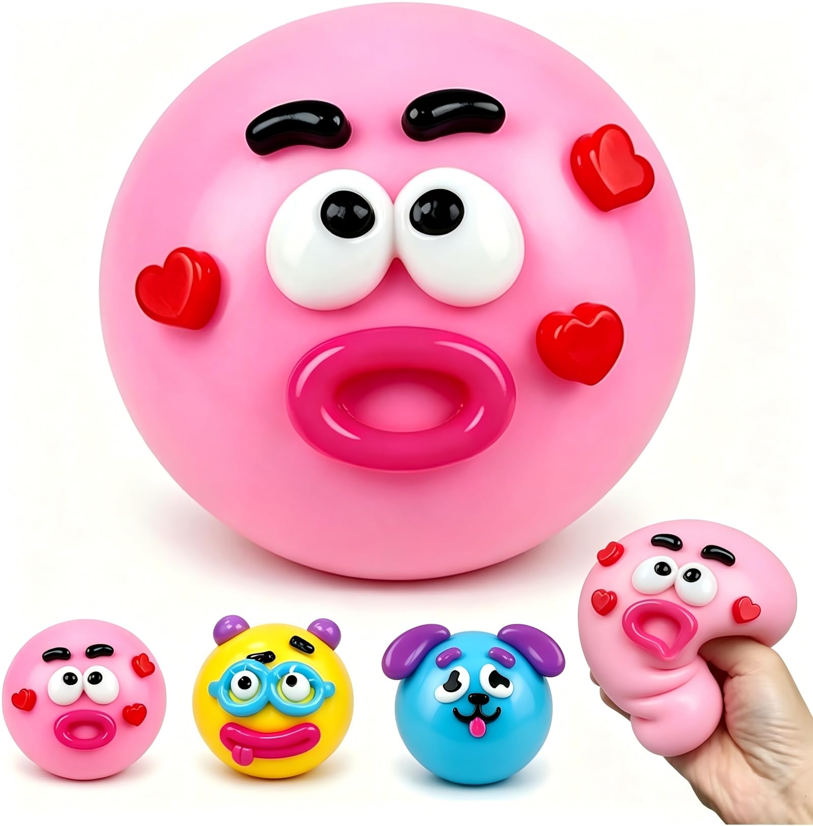 JOJOHOMY New Smushers Squishies With Interchangeable Faces, Soft Slow Rising Cute Dog Face Swap Sensory Fidget Toy, Stress Anxiety Relief Toy for Adults Kids Home Office Travel Party(Pink) — image 1