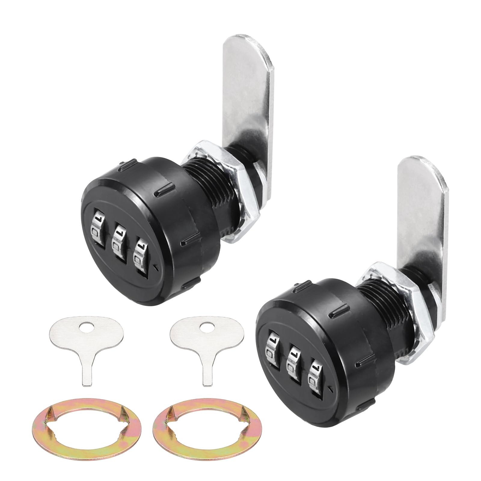 PATIKIL 2PCS Combination Cabinet Lock, 3/4Inch 3-Digit Keyless Metal Drawer Small Round Head Locks with for Kitchen Cabinet Closet Cupboard Locker Wooden Door, Black — image 1