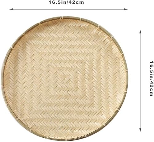 Miniatura 6 de NOLITOY Cesta tejida de bambú redonda para pan, cesta de comida plana de mimbre, cesta de frutas de mimbre poco profunda, cesta para servir