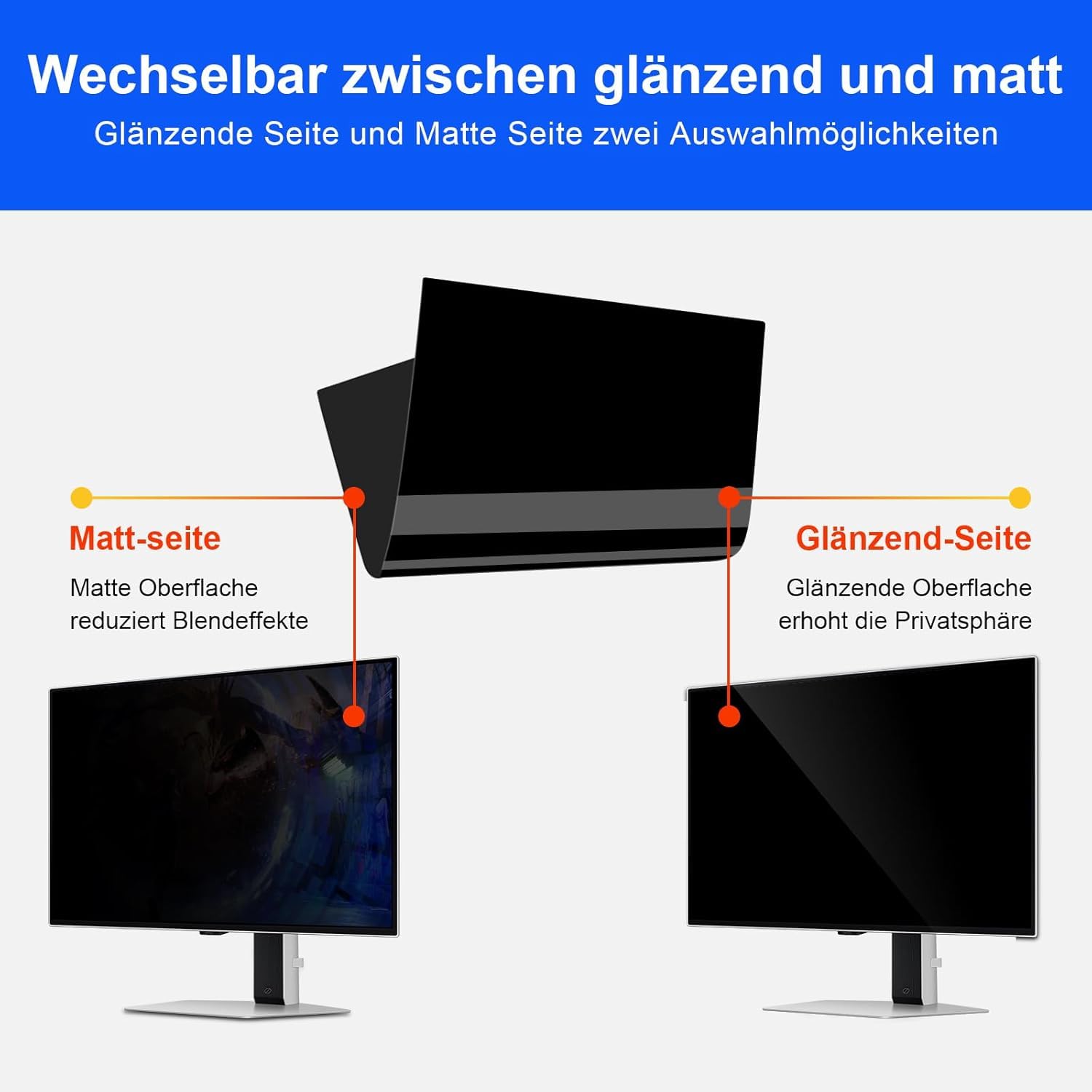 27 zoll blickschutzfolie für 16:9 Seitenverhältnis,Blaulichtschutz, Blendschutz, beidseitig verwendbar,27 Zoll Abnehmbarer Schwarzer Abdunkelungs-Antispy-Sichtschutzfilter für Desktop