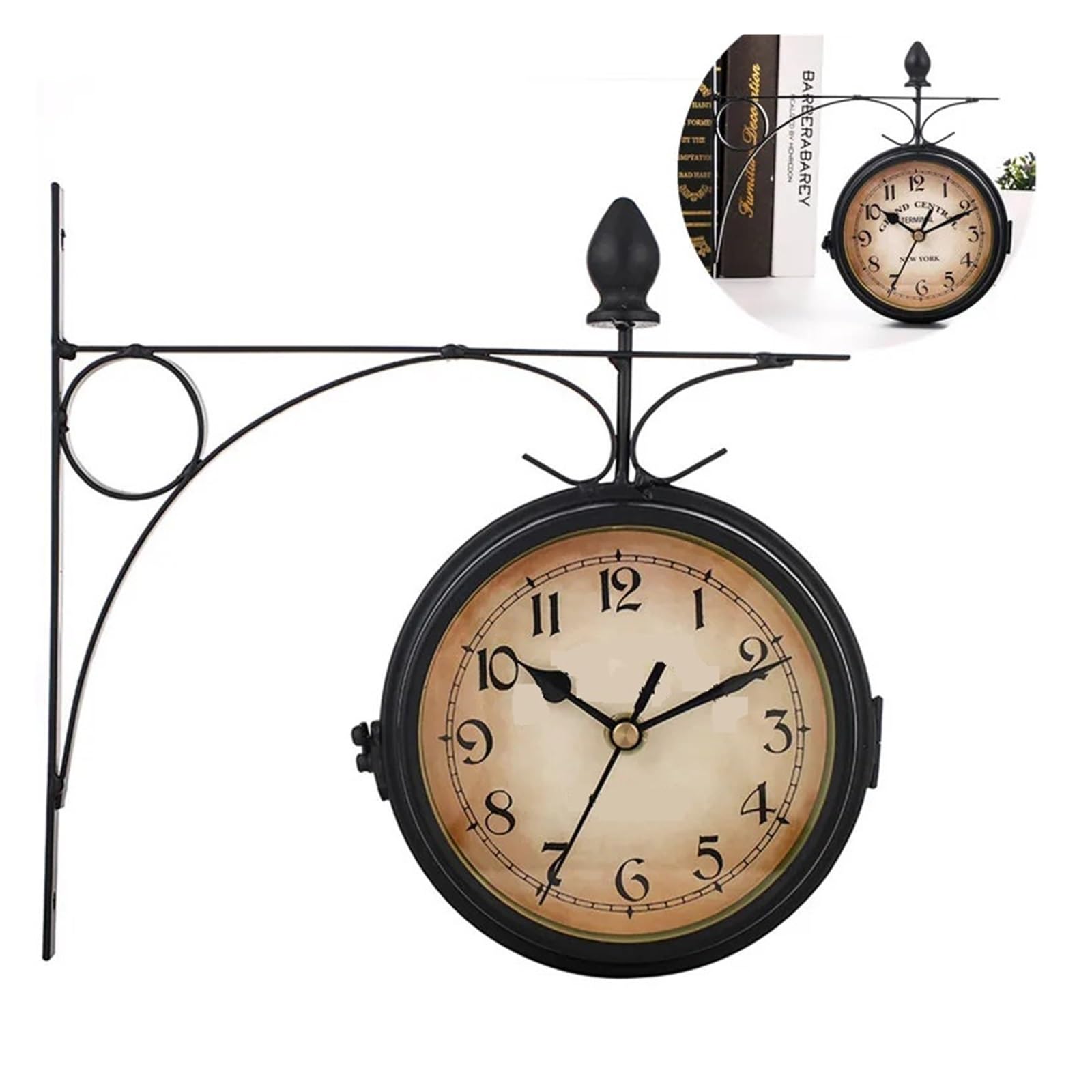 Reloj Colgante De Pared Redondo Aspecto Antiguo Hierro Forjado, Caras Doble Cara, Estación Retro, Lámpara Preciso Y Silencioso(Silver Round Clock)