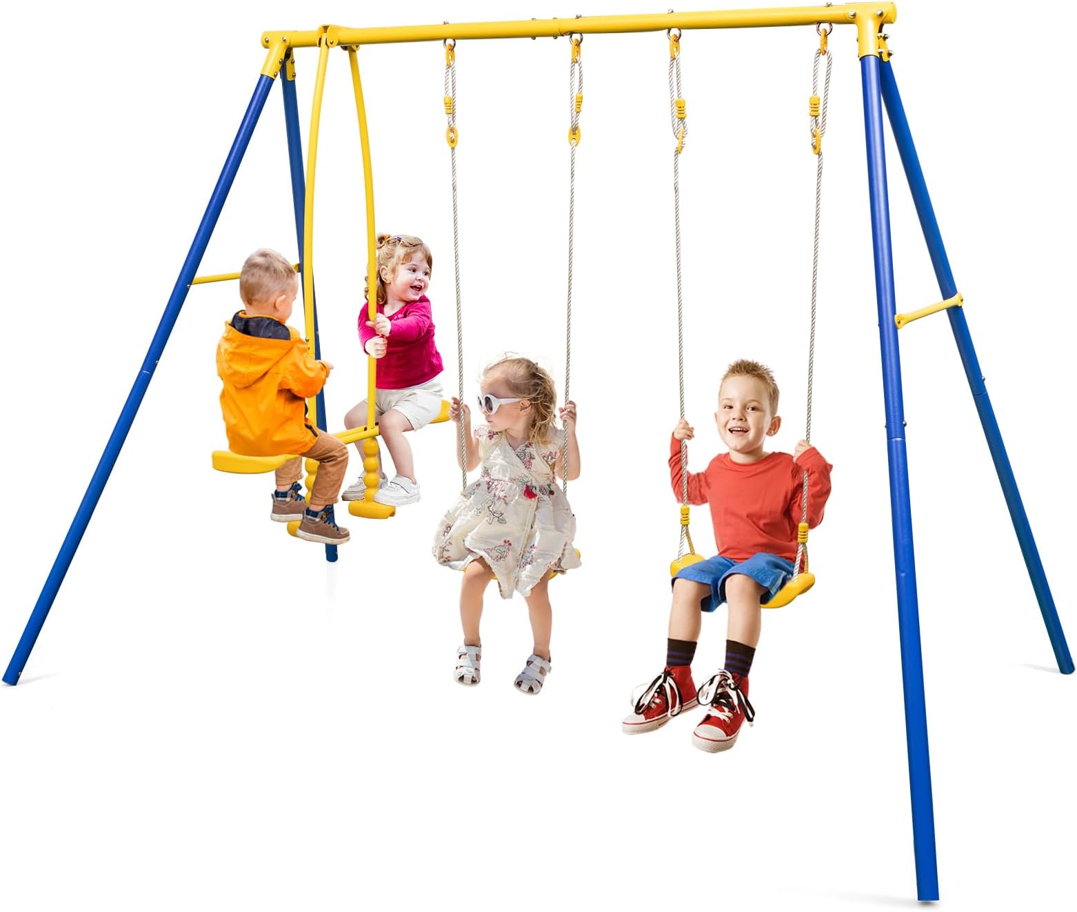 HONEY JOY Swing Sets for Backyard, Heavy Duty Metal AFrame