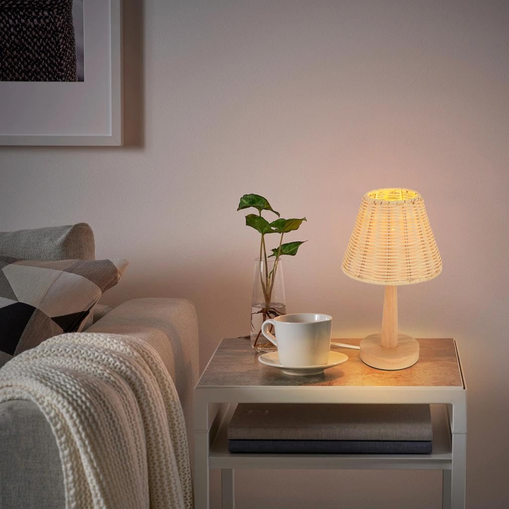 Juego de 2 lámparas de mesa de bambú tejiendo lámpara de noche de madera estilo bohemio iluminación de mesa nocturna decorativa para dormitorio oficina