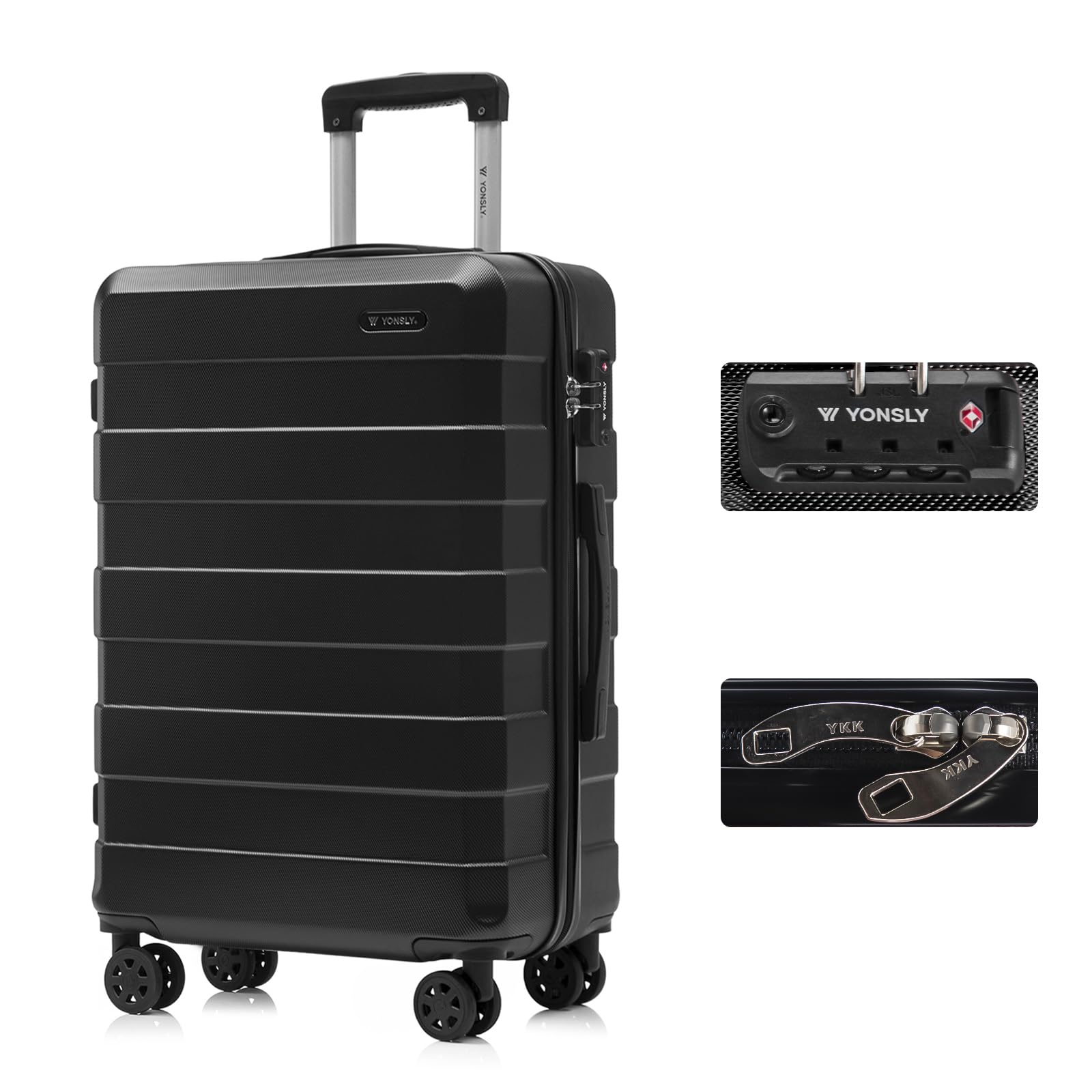 yonsly Koffer Suitcase, Trolley Reisekoffer, Rollkoffer Handgepäck mit 4 Rollen 360°, ABS Hartschalen, Sicherheitsschloss, Weicher Gummigriff, 210D-Futter