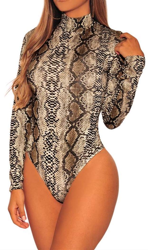 Women Snake Print Short Sleeves/Spaghetti Strap Bodysuit Jumpsuit