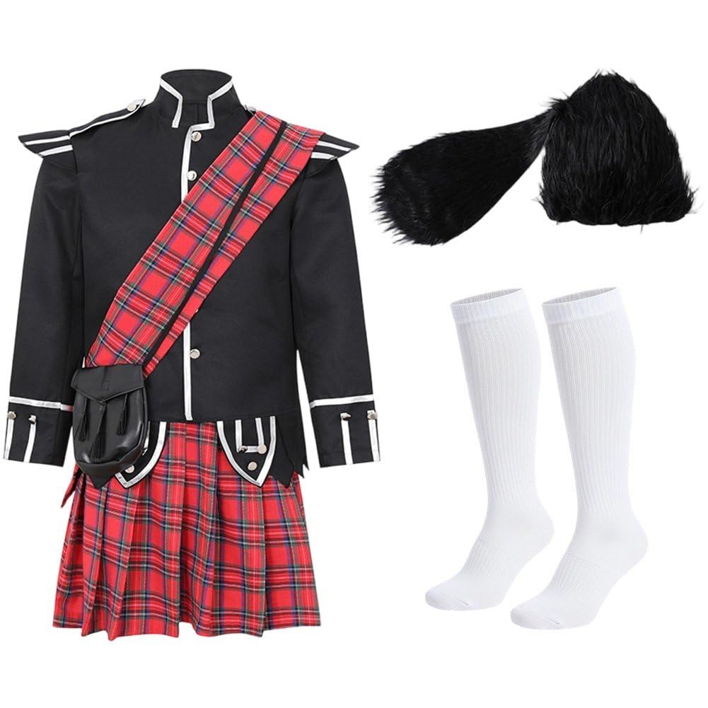 Kilt Écossais Tartan Rouge Panoplie Costume Carnaval Adulte Complet