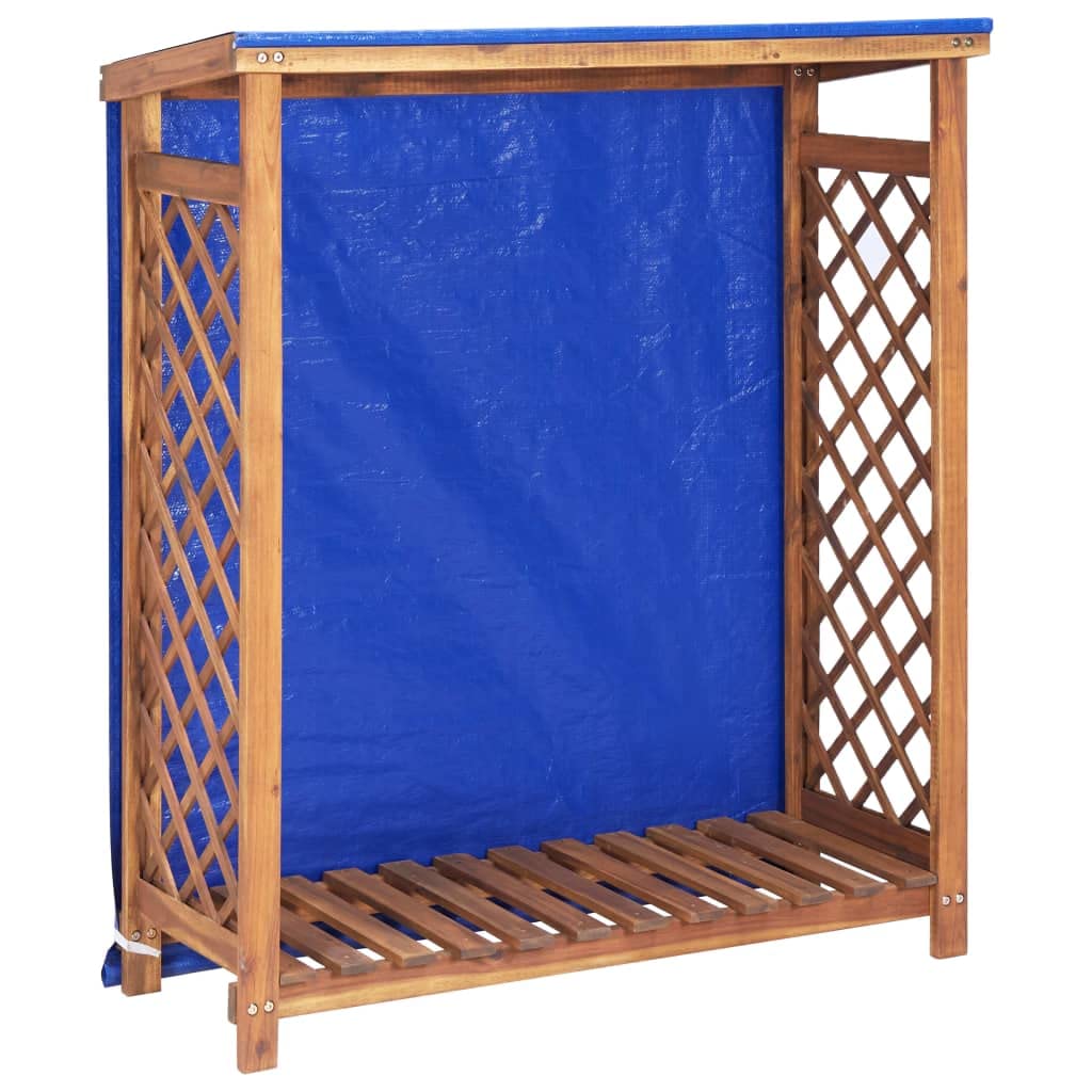 Kaminholzregal aus Akazie Massivholz 105x38x115 cm mit Dach und Plane, robustes Brennholzregal für Innenbereich, Terrasse, Garten, Wohnzimmer, Ofen und Ferienhaus