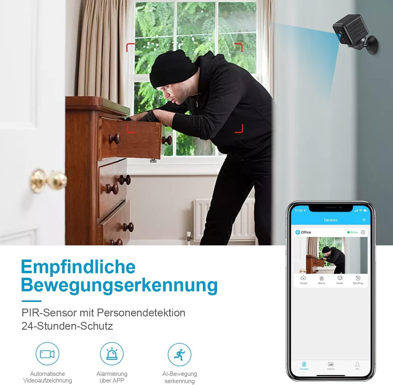 AOBOCAM Mini Kamera, 4K HD WLAN Überwachungskamera Innen WiFi Kamera Live Übertragung Handy APP Für Micro Camera Indoor Mit Akku Kompakte Kleine Sicherheitskamera mit Bewegungsmelder/Nachtsich
