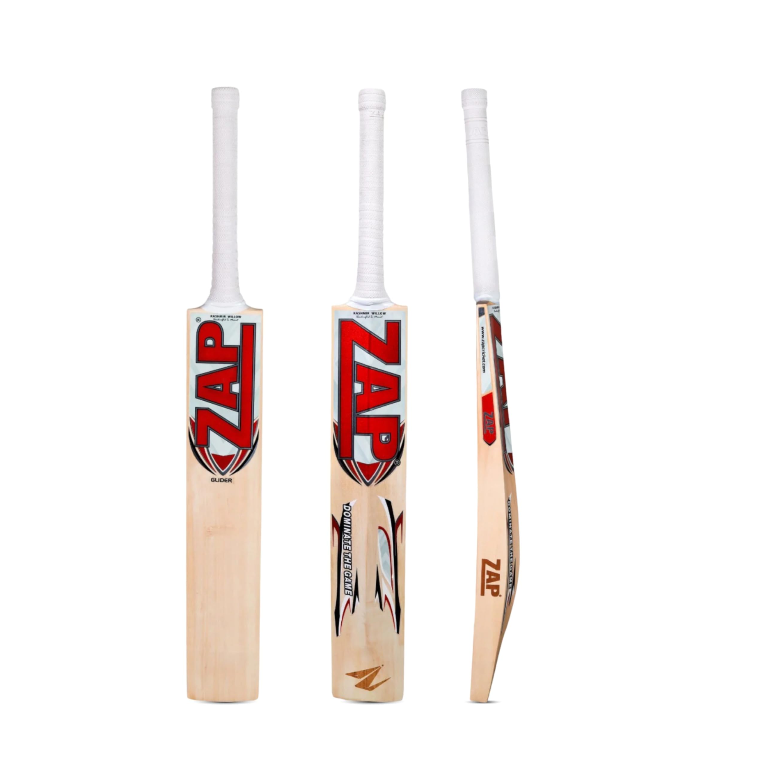 ZAP Glider Kashmir Willow Cricket Bat (Size -SH - 33.5 inches) | Handcrafted Design, Superior Balance & Premium Finish for Professional Leather Ball Cricket | Ideal for Club and Tournament