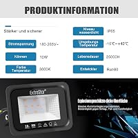 EXTRASTAR 10W LED Kültéri Reflektor 2 Darabos Szett, 800 lm Melegfehér Fényszóró IP65 Vízálló Kerti Világítás Udvar Garázs 3