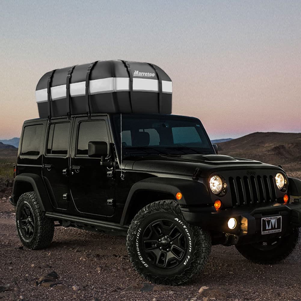 21 Kubikfuß Auto Dachbox Faltbare Wasserdicht Dachtasche Gepäckbox Tasche Aufbewahrungsbox mit a Antirutschmatte, für Fahrzeuge mit/ohne Gepäckträger Gepäcktransport, Vans, SUVs, Black