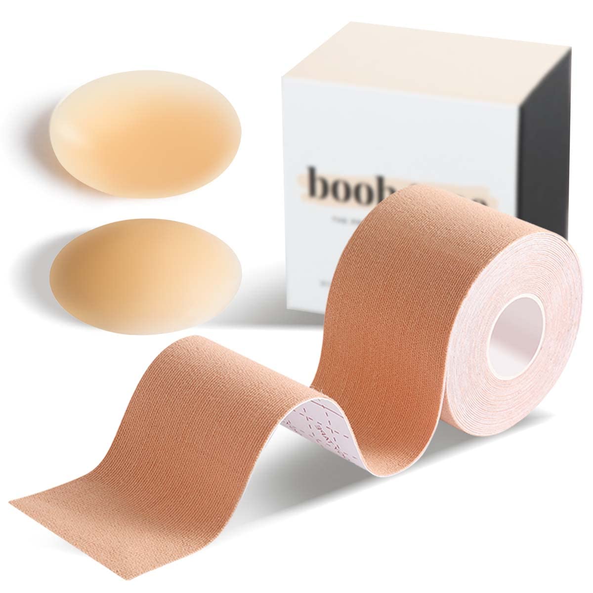 Boob Tape - Instant Breast Lift Tape for Fashion & Reusable Nipple Cover with Travel Box for A-E Cup Large Breasts | Boobytape Body Tape Bra Tape Bob Tape for Breast Lift Plus Size (Creme)